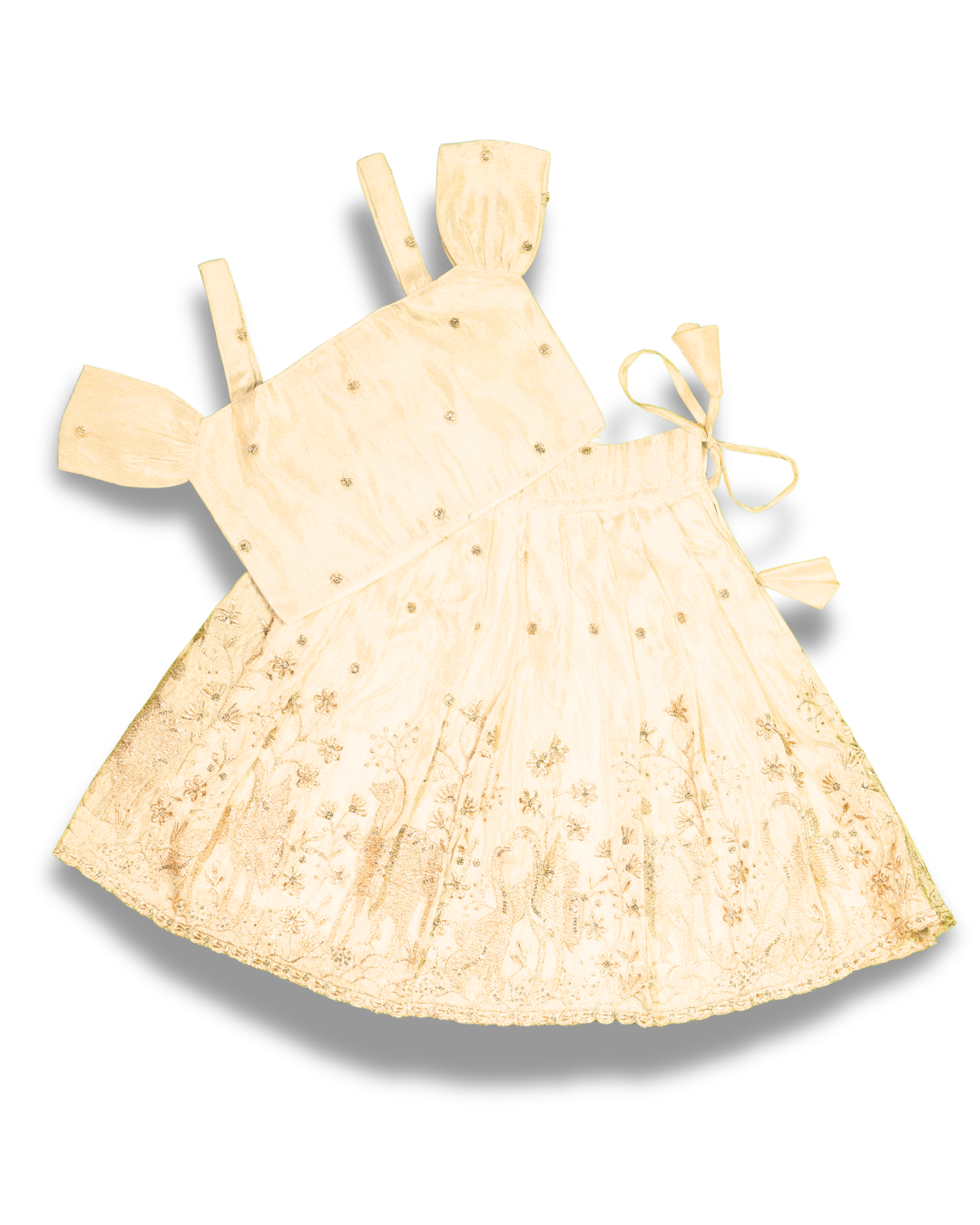 Cream Gold Sequin Embroidered Skirt Set