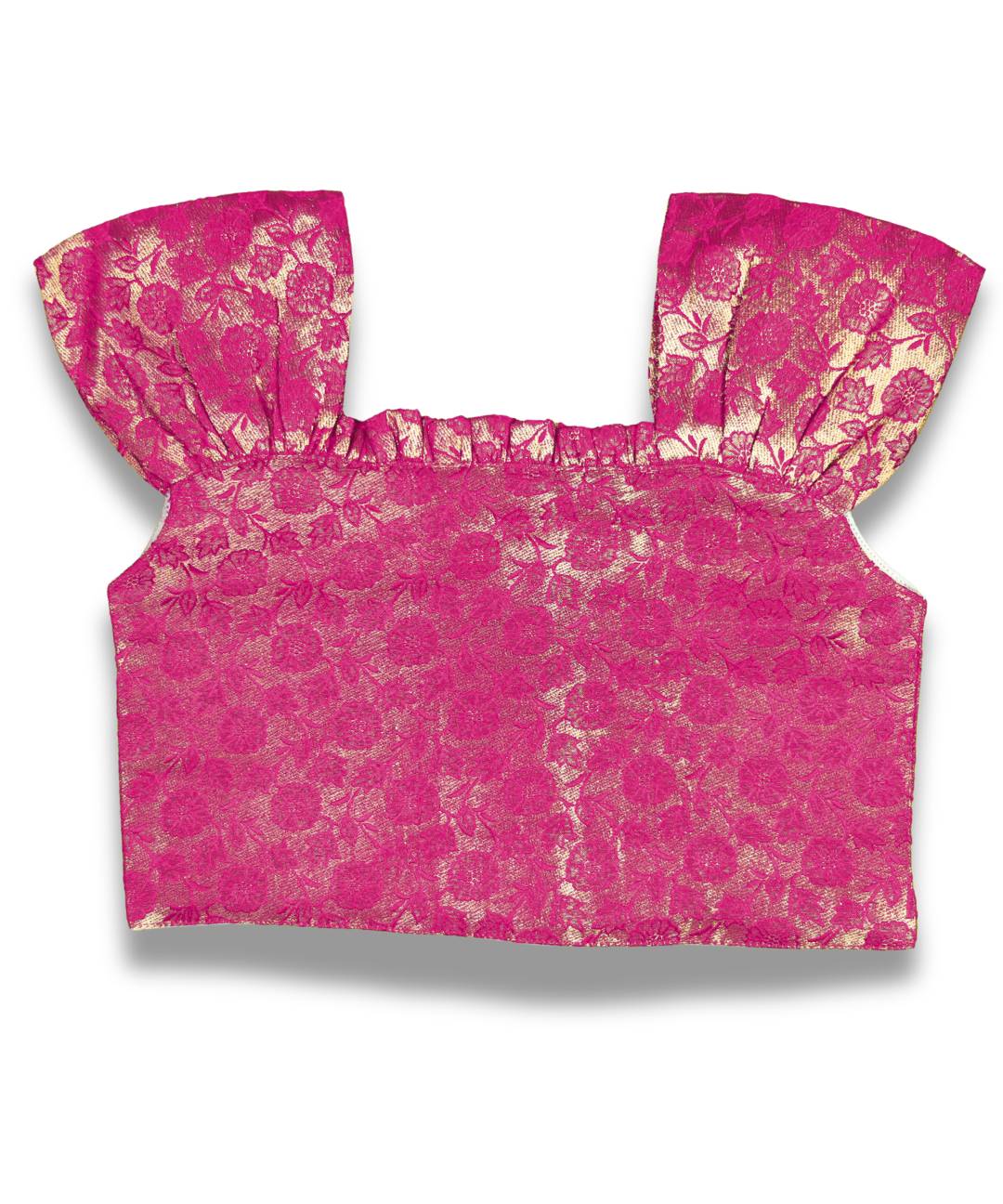 Magenta Brocade Onam Skirt Set